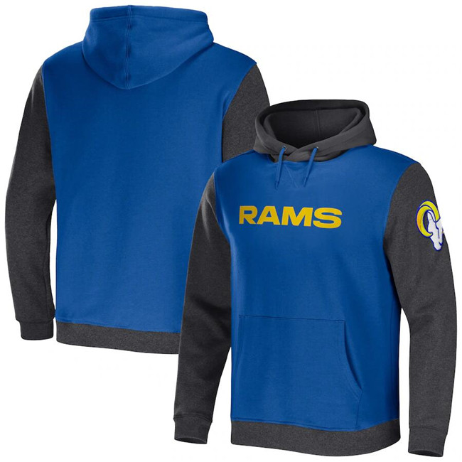 Men's Los Angeles Rams x Darius Rucker Collection Royal/Heather Charcoal Colorblock Pullover Hoodie